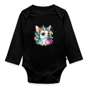 Chihuahua | Colourful Rainbow LGBTQ Unicorn - Organic Longsleeve Baby Bodysuit - black - Front