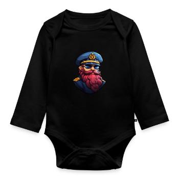 Matrose mit Bart - Baby Bio-Langarm-Body - Schwarz - Vorne