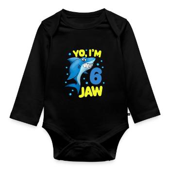 6. Geburtstag Hai Lustiger Haifisch Kinder - Baby Bio-Langarm-Body - Schwarz - Vorne