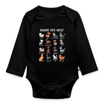 Hunde der Welt - verschiedene Hunderassen - Baby Bio-Langarm-Body - Schwarz - Vorne