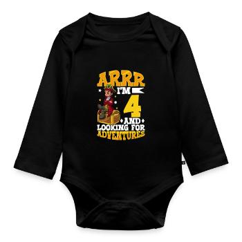 I'm 4 - Boy Pirate - Organic Longsleeve Baby Bodysuit - black - Front
