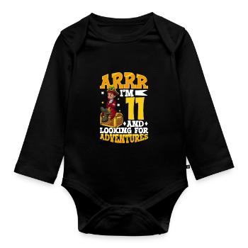 Ich bin 11 - Jungen Pirat - Baby Bio-Langarm-Body - Schwarz - Vorne