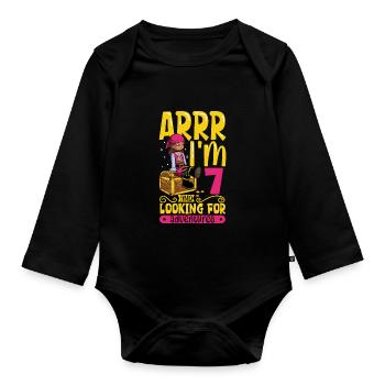 Ich bin 7 - Mädchen Pirat - Baby Bio-Langarm-Body - Schwarz - Vorne