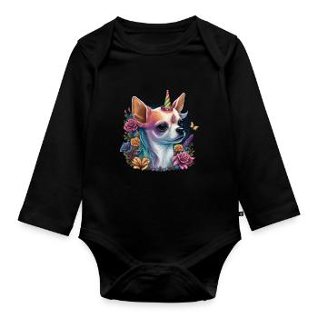 Chihuahua | Bunt Regenbogen LGBTQ Einhorn Hund - Baby Bio-Langarm-Body - Schwarz - Vorne