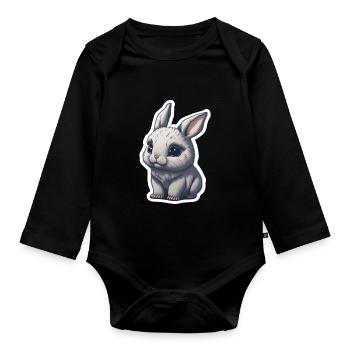 Hase Kaninchen Häschen Bunny Schlappohr - Baby Bio-Langarm-Body - Schwarz - Vorne