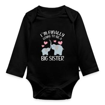 I ́m Finally Going To Be A Big Sister Elephant - Organic Longsleeve Baby Bodysuit - black - Front