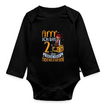 Ich bin 2 - Mädchen Pirat - Baby Bio-Langarm-Body - Schwarz - Vorne