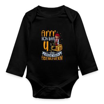 Ich bin 4 - Mädchen Pirat - Baby Bio-Langarm-Body - Schwarz - Vorne