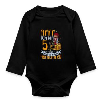 Ich bin 5 - Mädchen Pirat - Baby Bio-Langarm-Body - Schwarz - Vorne