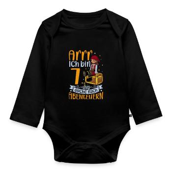 Ich bin 7 - Mädchen Pirat - Baby Bio-Langarm-Body - Schwarz - Vorne