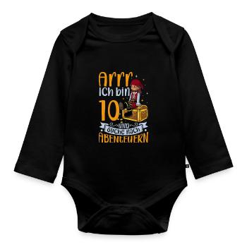 Ich bin 10 - Mädchen Pirat - Baby Bio-Langarm-Body - Schwarz - Vorne