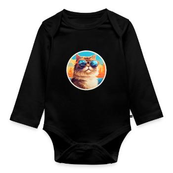 Katze mit Sonnenbrille - Baby Bio-Langarm-Body - Schwarz - Vorne