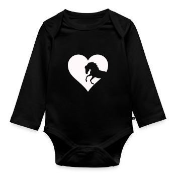 Herz für Pferdenarren, süßes Pferde und Reiter - Baby Bio-Langarm-Body - Schwarz - Vorne