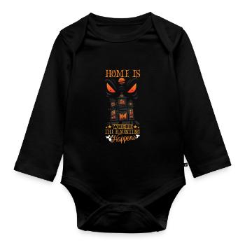 Horror Paranormal Haunted House Creepy Halloween - Organic Longsleeve Baby Bodysuit - black - Front