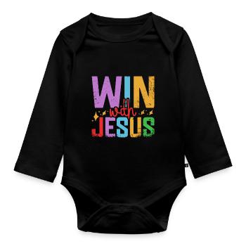 Vbs squad win with Jesus Christ - Organic Longsleeve Baby Bodysuit - black - Front