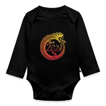 Lunar New Year of the Dragon 2024 - Organic Longsleeve Baby Bodysuit - black - Front