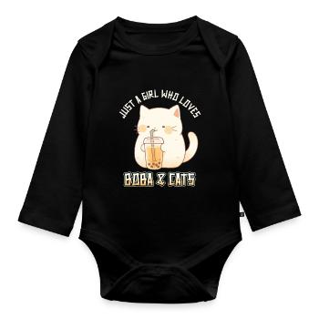 Anime Kawaii just a girl who loves Boba and Cats - Baby Bio-Langarm-Body - Schwarz - Vorne