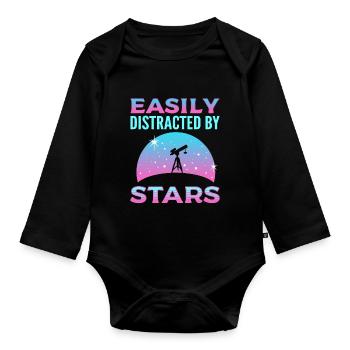 Easily Distracted By Stars Stargazing Astronomy - Organic Longsleeve Baby Bodysuit - black - Front