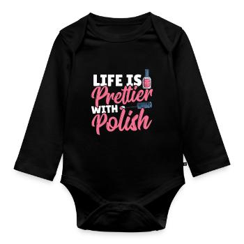 Life Is Prettier With Polish Nail Tech Nail - Organic Longsleeve Baby Bodysuit - black - Front
