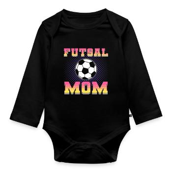 Futsal Mom Futsal Hallenfußball - Baby Bio-Langarm-Body - Schwarz - Vorne