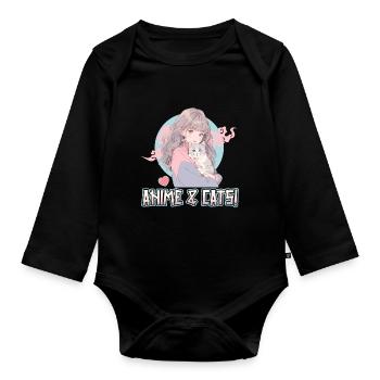 Anime and Cats Kawaii Girl Anime - Organic Longsleeve Baby Bodysuit - black - Front