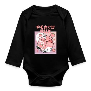 Kawaii Peach Drink 80s 90s Vaporwave Synthwave - Baby Bio-Langarm-Body - Schwarz - Vorne