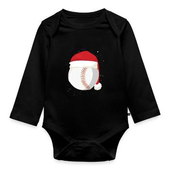 Weihnachten Baseball Ball Weihnachtsmann Hut Xmas - Baby Bio-Langarm-Body - Schwarz - Vorne