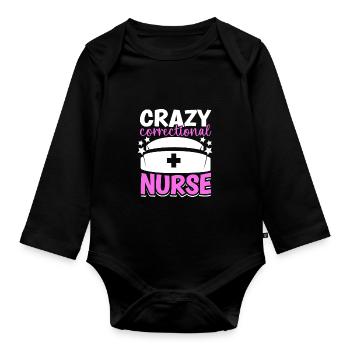 Crazy caregiver in prison - Organic Longsleeve Baby Bodysuit - black - Front