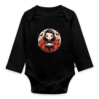 Halloween Girl Pumpkin Bat - Organic Longsleeve Baby Bodysuit - black - Front