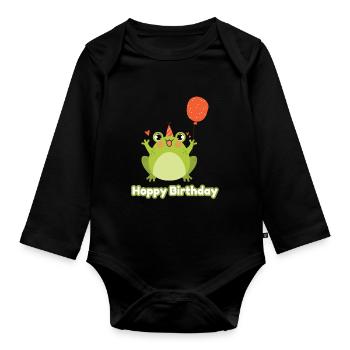 Hoppy Birthday Frosch Frösche Kinder - Baby Bio-Langarm-Body - Schwarz - Vorne