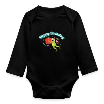 Hoppy Birthday Frosch Frösche Kinder - Baby Bio-Langarm-Body - Schwarz - Vorne