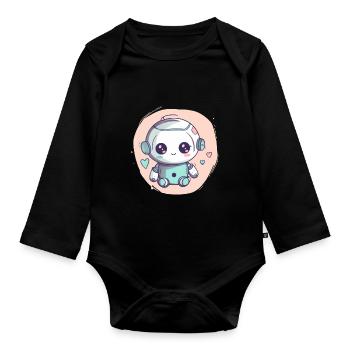 Girl Baby Robot Cute Aesthetic Future Engineer - Organic Longsleeve Baby Bodysuit - black - Front