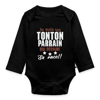Je suis un tonton parrain qui déchire cadeau - Body Bébé bio manches longues - noir - Devant