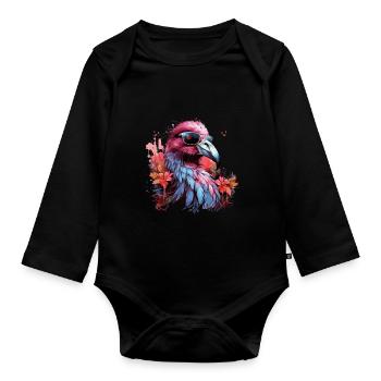 Tropical bird with sunglasses Tropical - Organic Longsleeve Baby Bodysuit - black - Front