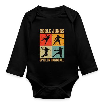 Handball Geschenk Handballer Junge Handballspieler - Baby Bio-Langarm-Body - Schwarz - Vorne