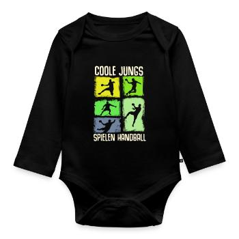 Handball Geschenk Handballer Junge Handballspieler - Baby Bio-Langarm-Body - Schwarz - Vorne