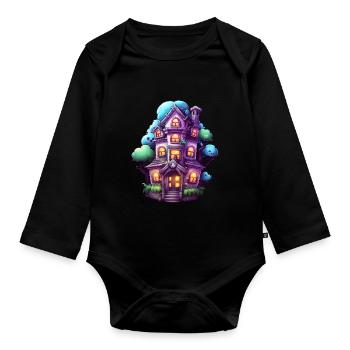 Comic Haunted House - Organic Longsleeve Baby Bodysuit - black - Front