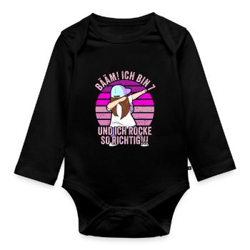 7 Jahre Mädchen Geschenk 7. Geburtstag Sieben - Baby Bio-Langarm-Body - Schwarz - Vorne