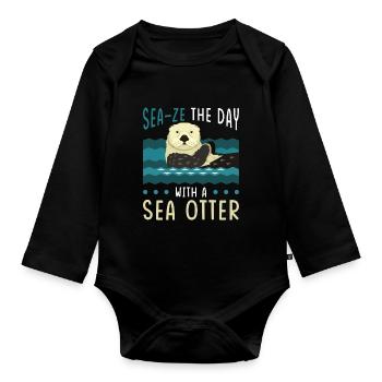 La loutre de mer dit un cadeau de loutre drôle - Body Bébé bio manches longues - noir - Devant