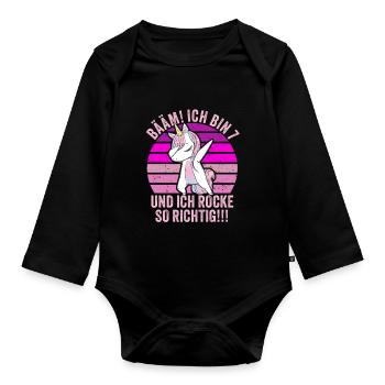 7 Jahre Junge Geschenk 7. Geburtstag Sieben - Baby Bio-Langarm-Body - Schwarz - Vorne