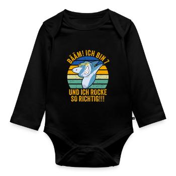 7 Jahre Junge Geschenk 7. Geburtstag Sieben - Baby Bio-Langarm-Body - Schwarz - Vorne