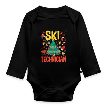 Skitechniker Weihnachtsbaum Kostüm - Baby Bio-Langarm-Body - Schwarz - Vorne