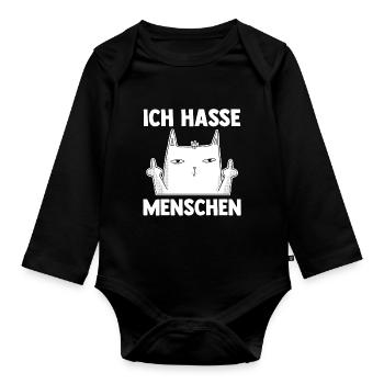 Katze Ich Hasse Menschen - Baby Bio-Langarm-Body - Schwarz - Vorne