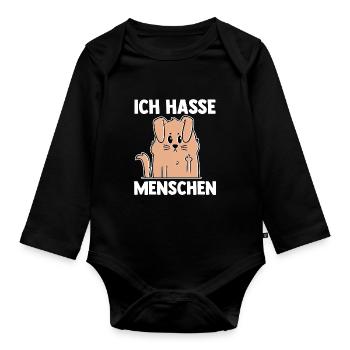 Ich Hasse Menschen Hund - Baby Bio-Langarm-Body - Schwarz - Vorne
