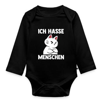 Katze Ich Hasse Menschen - Baby Bio-Langarm-Body - Schwarz - Vorne