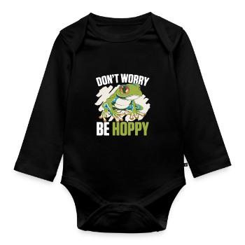 Toad Frog Don’t Worry Be Hoppy Cute Amphibian Fan - Body Bébé bio manches longues - noir - Devant