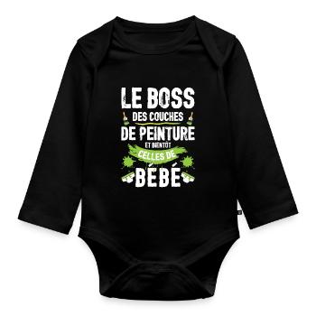Annonce Grossesse Papa Peintre Bâtiment Humour - Body Bébé bio manches longues - noir - Devant