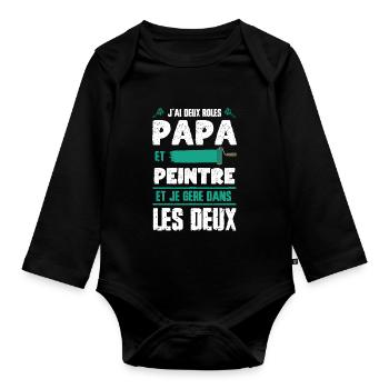 Annonce Grossesse Papa Peintre Bâtiment Humour - Body Bébé bio manches longues - noir - Devant