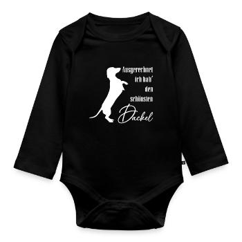 Ich hab den schönsten Dackel. Dackelsilhouette - Baby Bio-Langarm-Body - Schwarz - Vorne