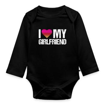 I love my girlfriend heart my girlfriend vintage - Organic Longsleeve Baby Bodysuit - black - Front